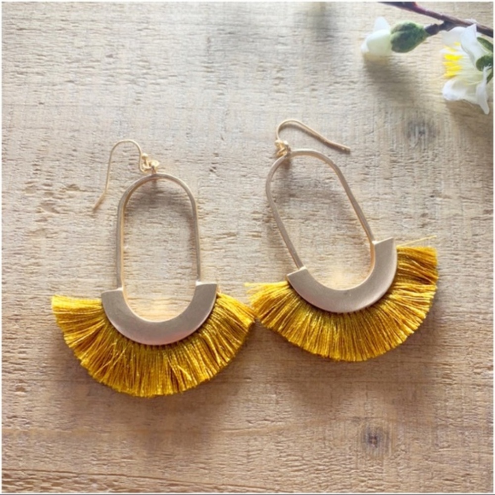 LAST PAIR! Mustard Fringe Earrings - Picture 3 of 4